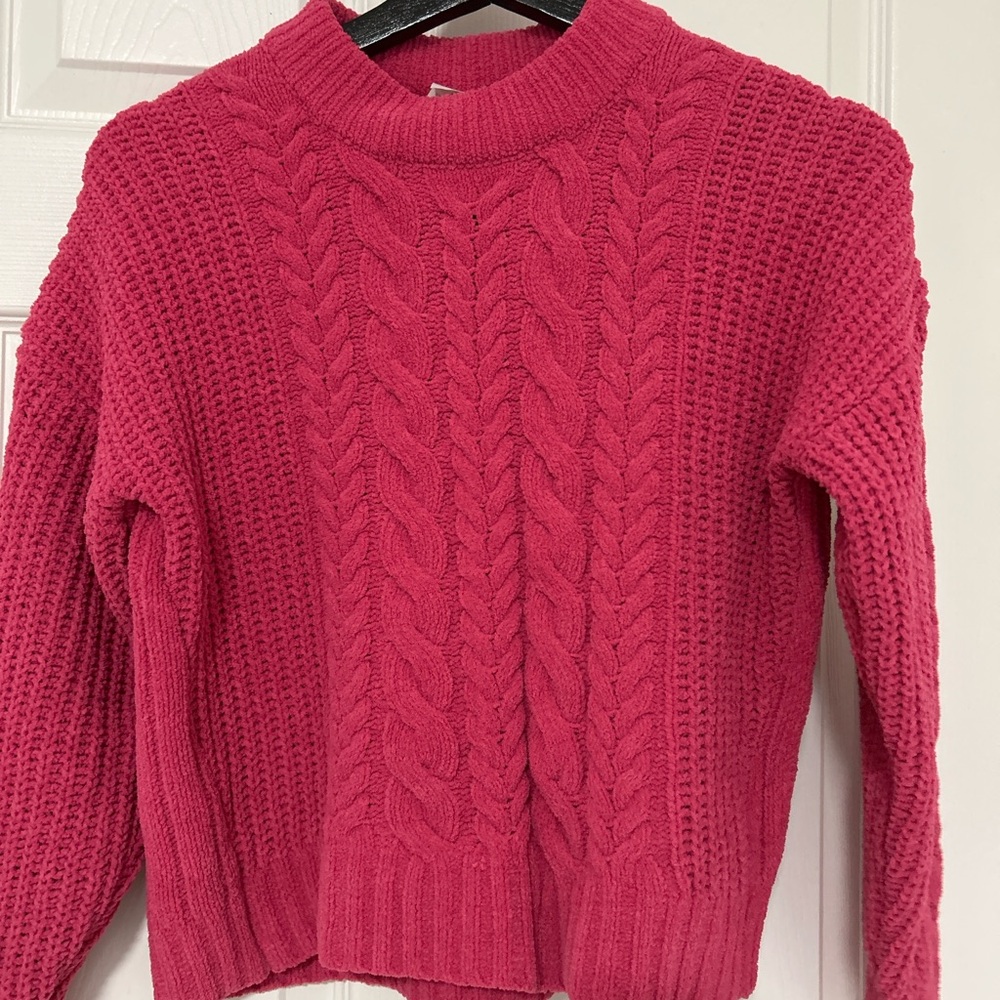 Abercrombie Kids Pink Cable Knit Crew Neck Sweater
